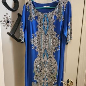 Royal Blue Paisley-Print Scoop Neck Dress